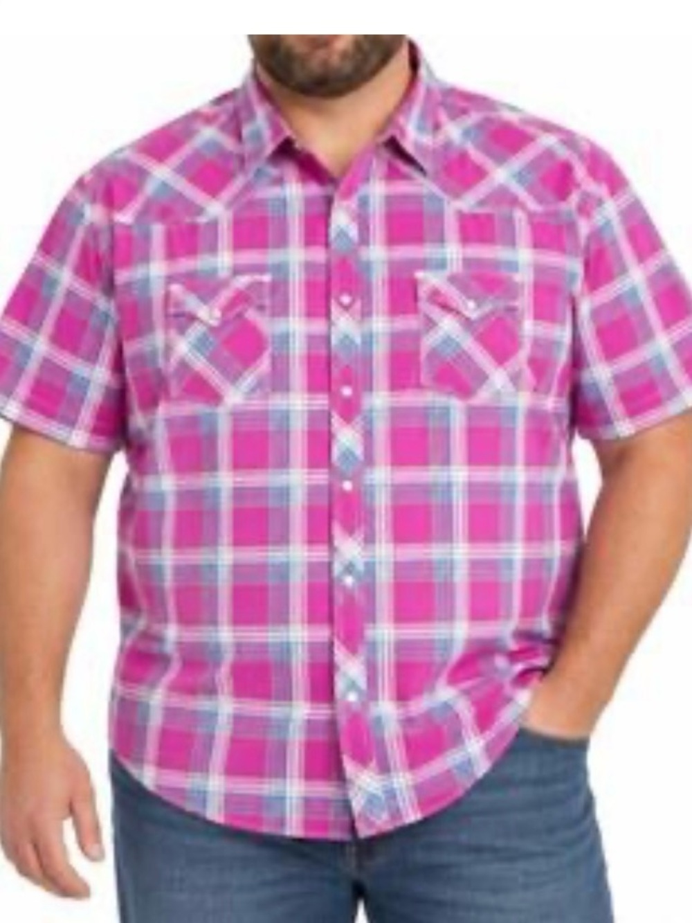 Wrangler Pink Plaid Short-Sleeve Button-Down Shirt